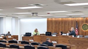 NCASA" Katherine Joyce addresses the education subcommittee chaired by Rep. John Torbett (R-Gaston)